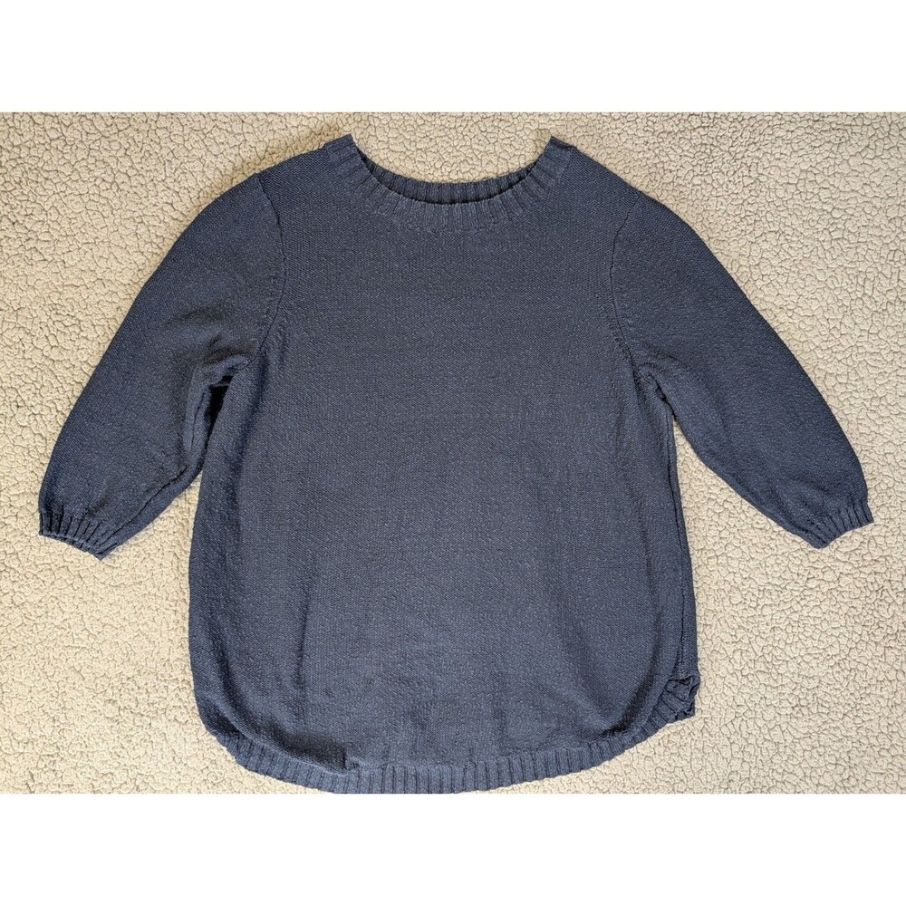 J Jill Short Sleeve Sweater Womens Navy Blouse Top Size XL Tall 100% Cotton